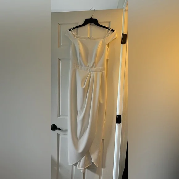 xscape asymmetrical dress XSCAPE Women's Asymmetric Pleated Cap-Sleeve Gown